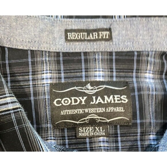 Cody James Authentic Western Apparel Shirt Sz XL Blue Plaid Pearl Snaps Cuffs - Picture 7 of 9